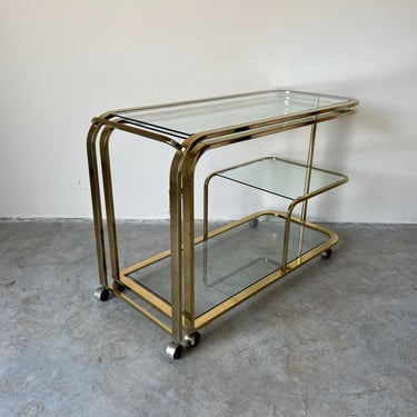 Milo Baughman Brass and Glass Expandable Bar Cart 