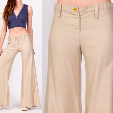 70s Khaki Low Rise Bell Bottoms - Extra Small | Vintage Wide Leg Flares Retro Hippie Trousers 