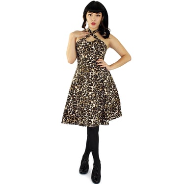 Vintage Inspired Leopard Criss Cross Circle Dress 