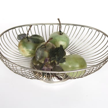 1960s Oval Silver Wire Pedestal Bowl - Vintage 60s Decorative Space Age Mod Basket 