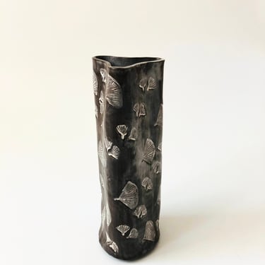 Tall Ginkgo Leaf Studio Pottery Vase 
