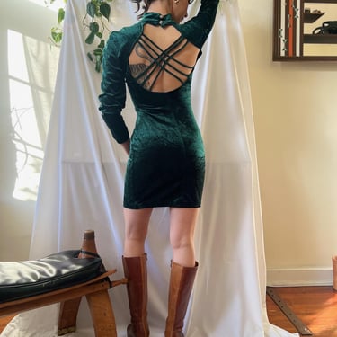 90s Velvet Body Con Mini Dress with Open Strappy back / Holiday Party Dress / All that Jazz 