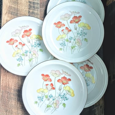 6 Painted Poppy Salad Plates/Fanci Florals Collection/1970s/Vintage MCM French Country Cottage Core Farmhouse/Genuine Porcelain China/Japan 