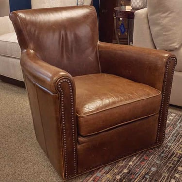 Pottery Barn Swivel  Brown Leather Chair