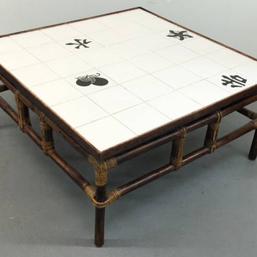 Ficks Reed Tile and Rattan Coffee Table