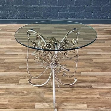 Italian Gilded Tole Floral Rose Side Table, c.1950’s 