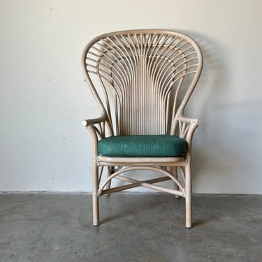 Palm Beach High Peacock Rattan and Leather Accent Chair 