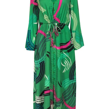 The Odells - Green &amp; Multicolor Printed Long Sleeve Maxi Dress Sz M