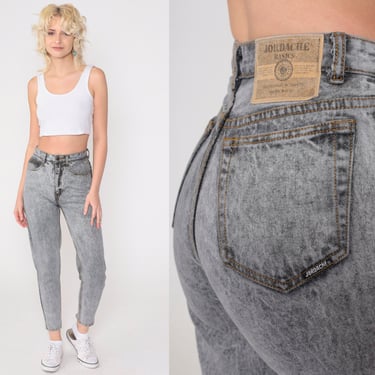 Vintage Jordache Jeans -- 80s 90s Grey Acid Wash Skinny Mom Jeans High Waist ANKLE ZIP Jeans Denim Pants 1990s Slim Jeans Small 4 