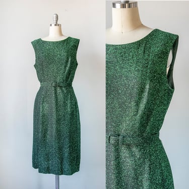 1960s Dress Metallic Green Cocktail M 
