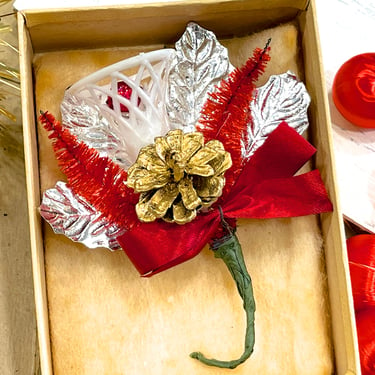 VINTAGE: Japan Floral Mercury Glass Flower Corsage - Holiday, Christmas, Decoration, Ornament, Crafts - Made in Japan - SKU 16-C1-00034436 