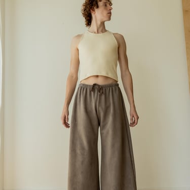 Cotton Sweat Pants, Wide Leg Brown Sweats, Organic Lounge Pant, Tie Waist 