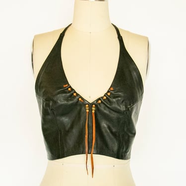 1970s Top Halter Backless Leather S/M 
