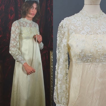 Vintage 1960s Ivory Lace and Satin Dress, Vintage Bridal, Vintage Evening Wear, 60s Mod Bridal Dress, Size XS/S by Mo