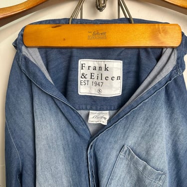 Vintage Frank & Eileen Denim Shirt Womens Small Blue Relaxed Fit Mary Casual Top |  Button Up Shirt Large Mens | Gifts For Him 