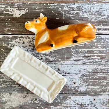Cow Butter Dish with Lid | Otagiri Vintage Brown and White Cow Holstein | Modern Country Kitchen Modern Farmhouse Ceramic Butter Dish Dairy 