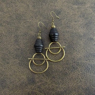Hammered bronze earrings, geometric earrings, unique mid century modern earrings, ethnic earrings earrings, bohemian earrings, statement 800 