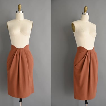 vintage 1980s Skirt | Gorgeous Draped Anne Klein Nutmeg Skirt | Small 