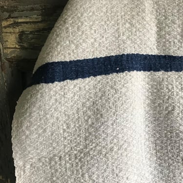 French Basque Cotton Torchon, Indigo Blue Stripe, Homespun Weave, Large Kitchen Tea Towel, French Farmhouse Cuisine 