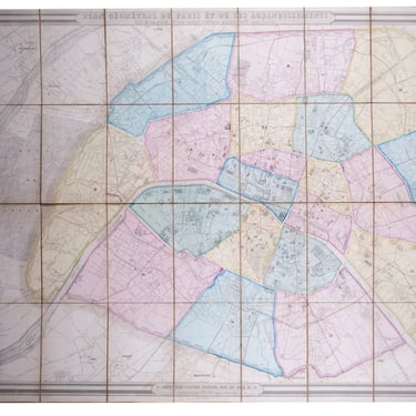 1860 Andriveau Goujon Folding Wall Map of Paris, France