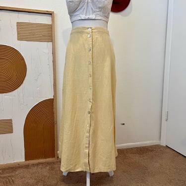 Vintage 90s USA Made Requirements Yellow Linen Button Front Midi Dress - 18W 