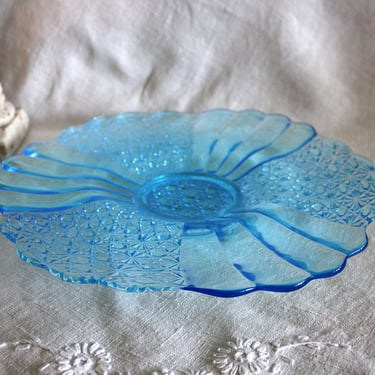 Antique Wright Glass Blue Daisy & Button Center Bowl / Platter 