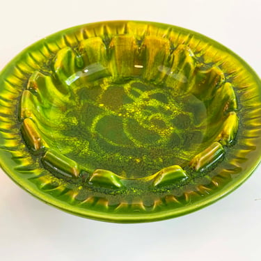 Vintage Atomic Green Ashtray Trinket Bowl Dish MCM Mid-Century Ceramic California Drip Glaze Pottery 1960s 