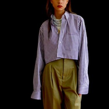 cropped vintage purple tattersall plaid mens oxford button down shirt 
