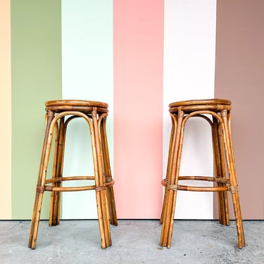 Pair of Rattan Bar Stools