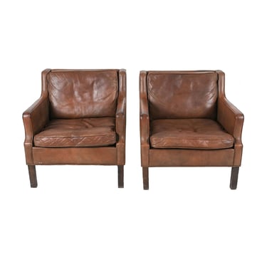 Pair of 1960s Danish Leather Club Chairs in the Style of Børge Mogensen