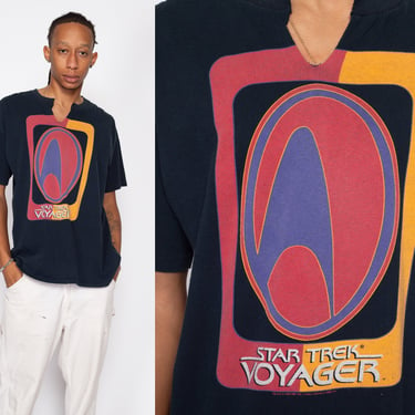 XL 90s Star Trek Voyager T Shirt | Vintage 1995 Sci Fi TV Series Black Graphic Tee 