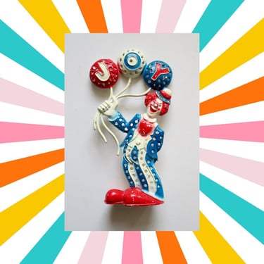 Vintage Earring Tree - Clown with Balloons - Metal Pierced Earrings Holder Groovy Room Decor - 60s 70s by Revere 