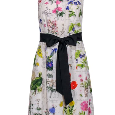 Moulinette Souers - Beige Floral Print Dress w/ Black Sash Sz 2