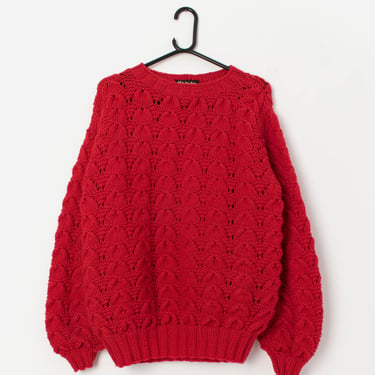 Vintage red handknitted cable knit jumper - Medium 