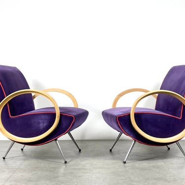 Vintage Pair Post Modern Chrome Italian Lounge Chairs Mid Century Modern Style 1990s 
