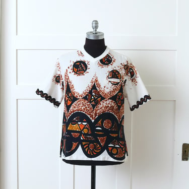 mens vintage 1960s Hawaiian surf shirt • liberty house abstract tropical v-neck henley shirt 