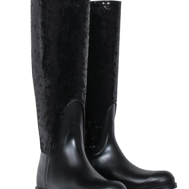 Yves Saint Laurent - Black Sequin Rubber Boots Sz 7