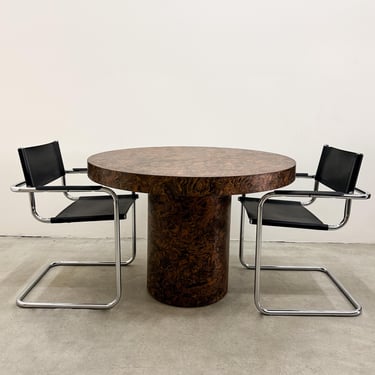 Vintage Inspired Italian Burlwood Round Dining Table 70s 80s 