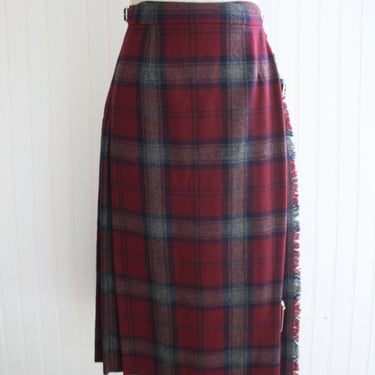 1960-70s - Wool Plaid - Pinned Kilt Style - Skirt - by Westway Produceiton of Scotland - Preppy - Wrap Skirt - S/M 