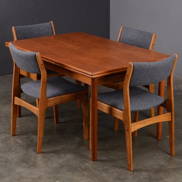 Danish Modern Teak Table and 4 Chairs Dining Set - Restored 