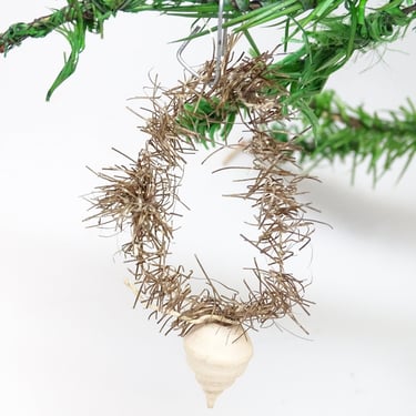 Vintage Czech Spun Cotton Ornament on Tinsel Christmas Tree Ornament, Antique Holiday Decor 