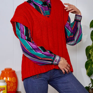 Vintage Diane Von Furstenberg Desinger 80s Red Sweater Vest Oversize Chunky Knit Sweater Vest 1980s DVF Rib Knit Sleeveless Sweater Size M 