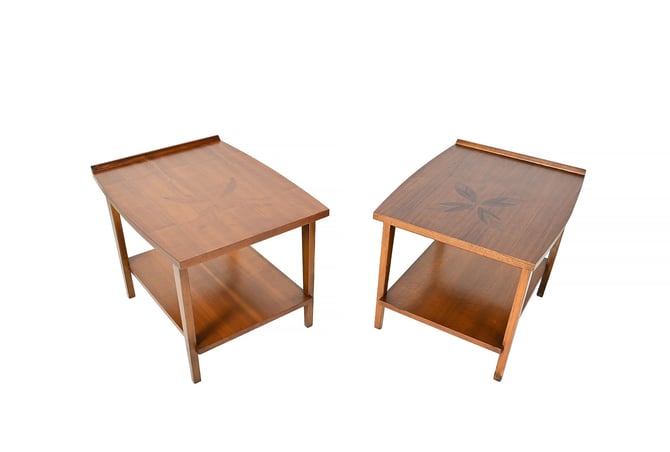 Lane Side Tables Rosewood Leaf Inlay Mid Century Modern 