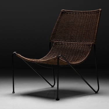 Iron &amp; Wicker Chair by Frederick Weinberg