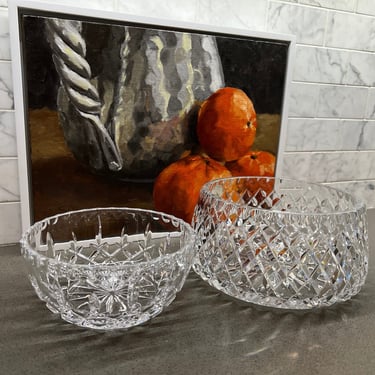 Vintage Bohemia Czech Hand Cut Lead Crystal Glass 7” Serving Bowl with Smaller Bowl, Set of 2 