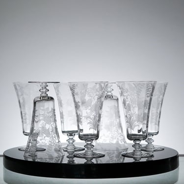 Vintage Lace etched Crystal Glass Set with Lace Pattern Ice Tea/Water Glasses VTG Bar Decor Set of 7  Vintage Glassware 