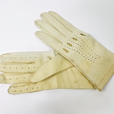 1960s Pale Yellow Soft Leather Driving Gloves XS-S Made in Italy, Worn In | Vintage, Rustic, Unique, Costume, Soft, Thin, Long Fingers 