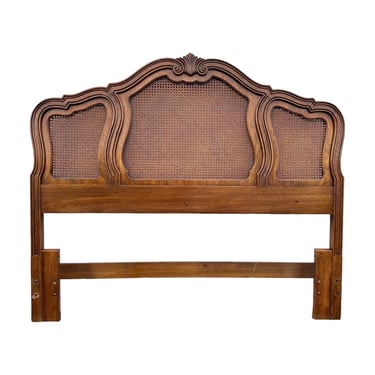 French Provincial Queen Headboard by Thomasville - Vintage Wood & Rattan Cane French Country Style Full Bedroom Furniture 