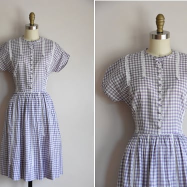 50s Hopscotch dress / vintage cotton gingham daydress/ vintage full skirt sundress 