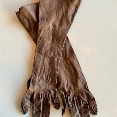 Brown Leather 3/4 Gloves